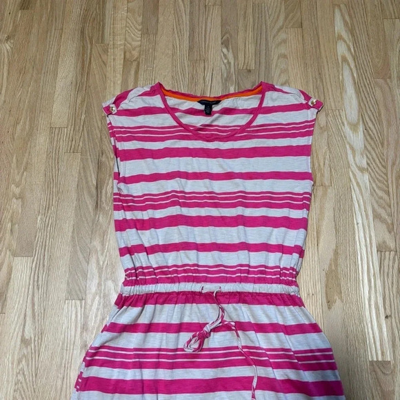 Tommy Hilfiger | Striped Maxi Dress Cinch Waist, Pockets & Gold  Button Detail - Picture 2 of 12